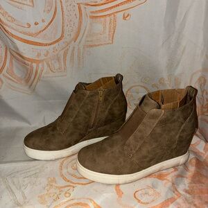 Athlefit Tan Suede Wedge Ankle Boots
